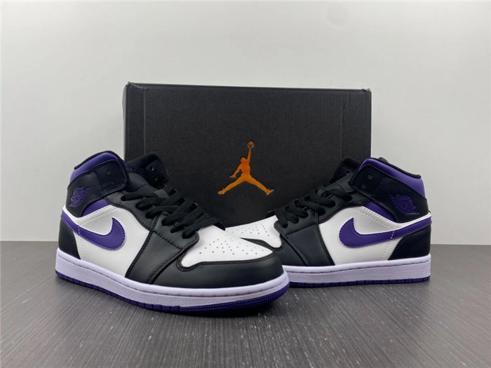 Jordan1 Mid White Black Purple 554724- Fashionable 3722
